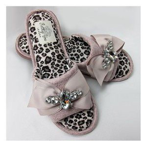 NWT Pretty You London Glam Slippers Rhinestones Leopard